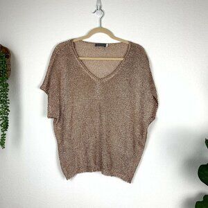 COPY - Mint Velvet UK 18 US 14 Rose Gold Metallic Fiber Blend Open Knit Top Blo…